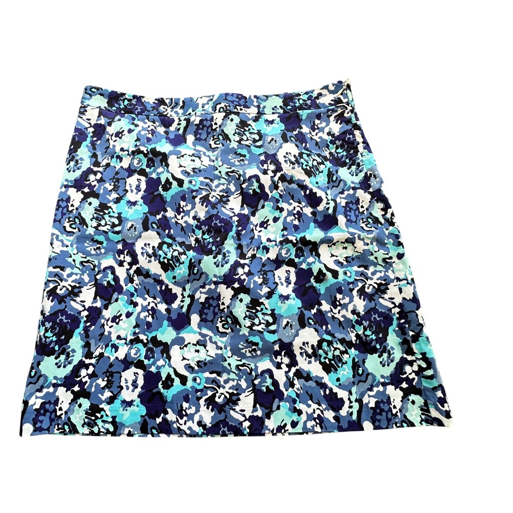 Jaclyn Smith Floral Mini Skirt Blue White Abstract Print Size 14 Side Zip